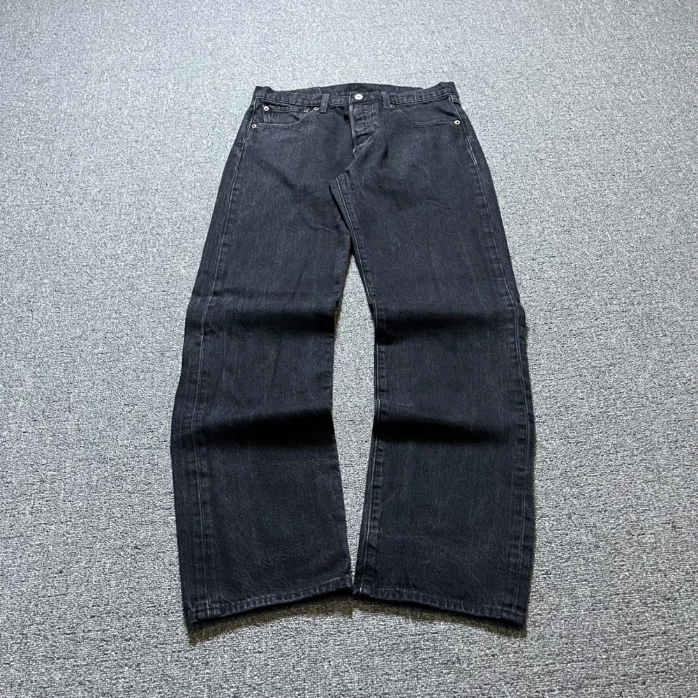 Levi's 501 Original Fit Jeans W32 L32 Black Straight Leg Button Fly Denim Big E